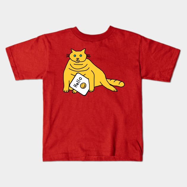 Fat Cat Says Hello Kids T-Shirt by ellenhenryart